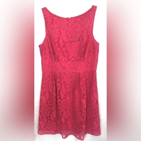SD COLLECTION Dark Pink Empire Dress Lace Overlay Women Size 10 - Picture 1 of 5